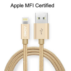 AW013-Apple MFI certified USB to Lightning Braided Cable-Gold